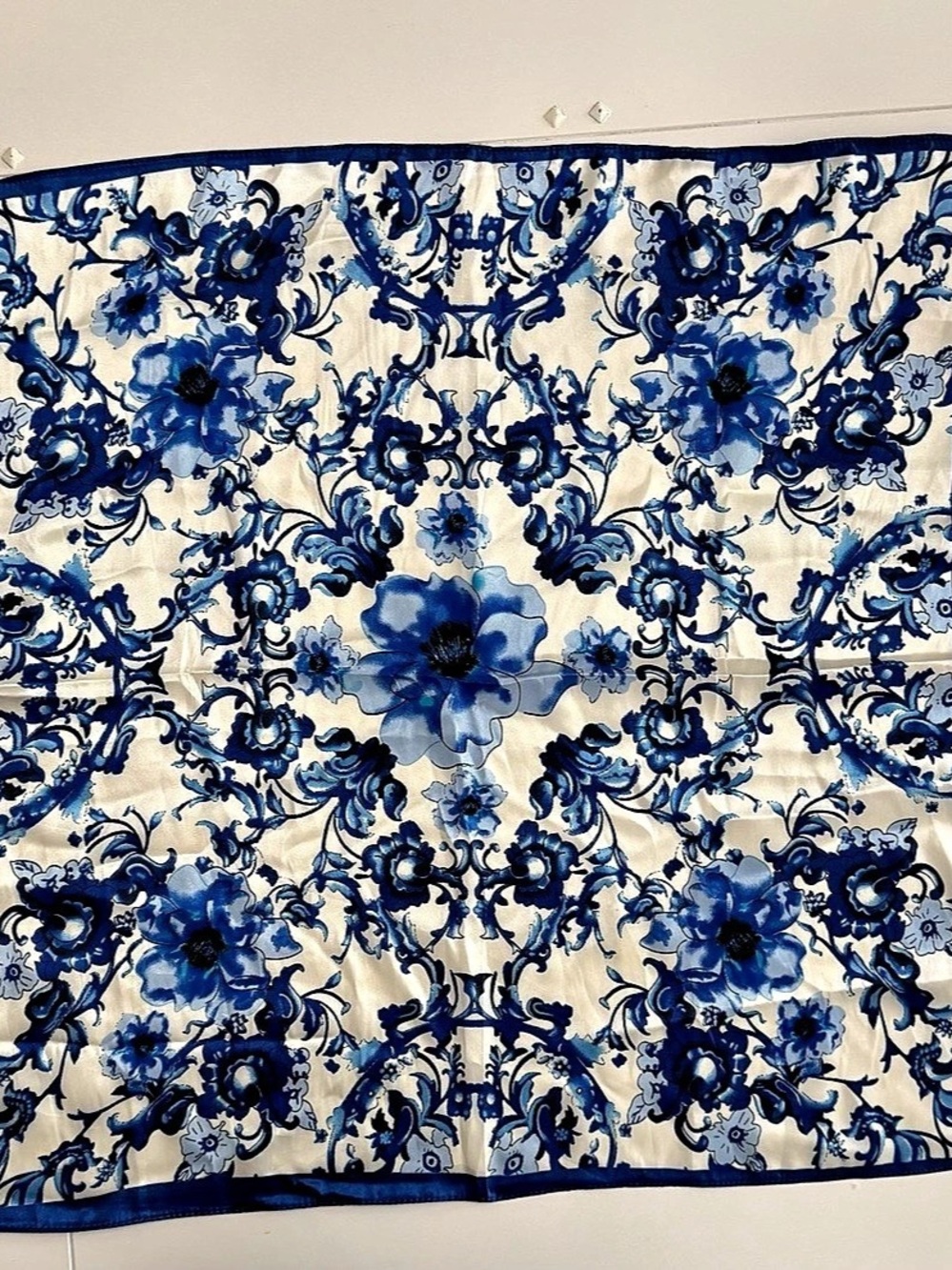 Blue & White Floral Scarf 22”x22”